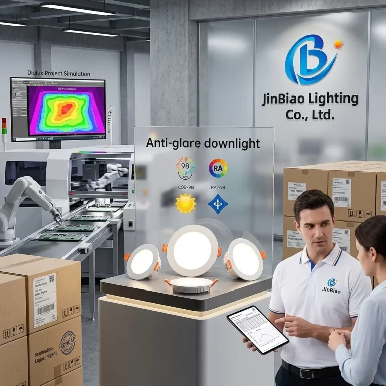 Personnel from Jinbiao Lighting Company are discussing the light spectrum.